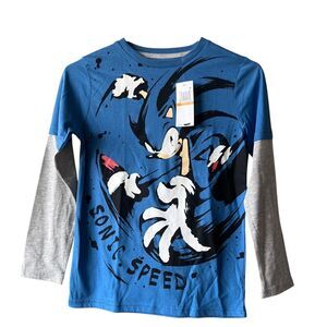 Sonic the Hedgehog Boys Long Sleeve Blue Graphic T-Shirt Size Small Hybrid NWT